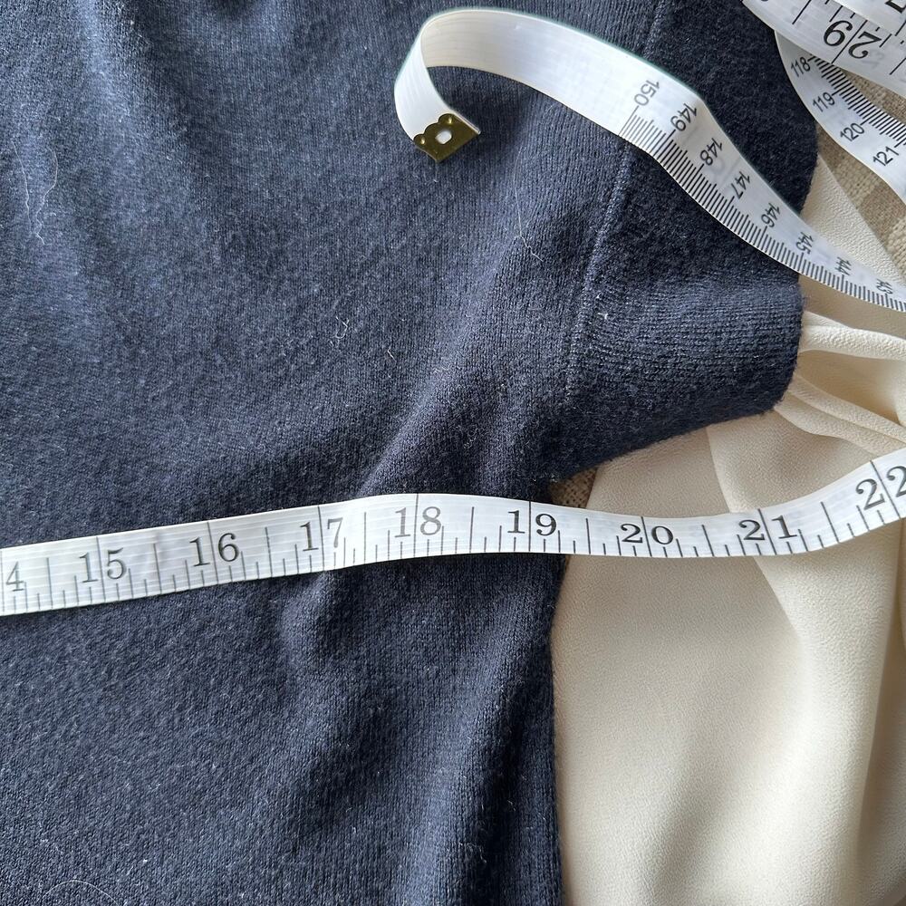Anthropologie Navy/Cream Layered Tie Neck Sweater Blouse Twee Dark Academia - Picture 6 of 8